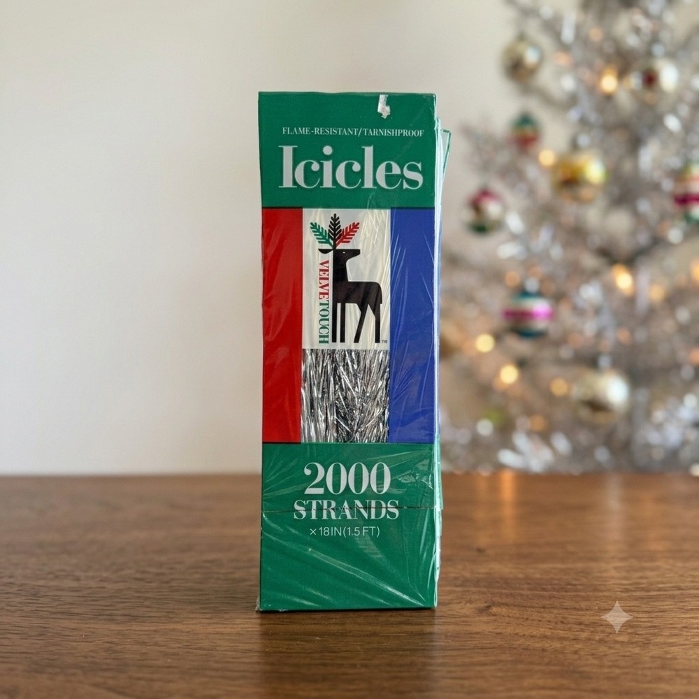 Vintage Velvet Touch Silver Christmas Icicles 2000 Strands 18" USA Sealed